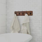 HBCY Creations Dark Wash Brown Rustic Coat Rack Wall Mount with 5 Hooks, Solid Pine Wood 24 inch Wall Hooks for Entryway, Mudroom, Hallway, Bathroom - Vintage Farmhouse Style Wall Mounted Towel Rack