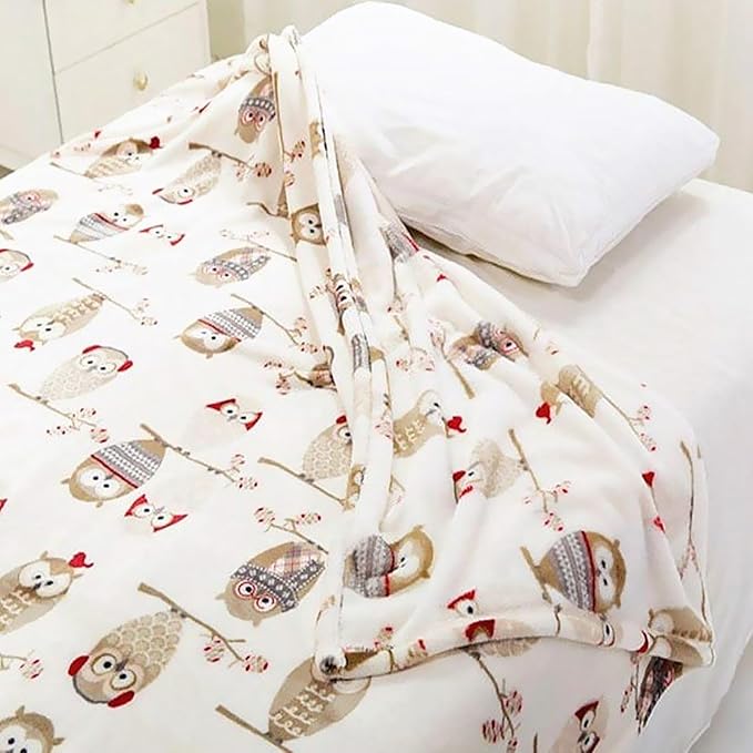 UKELER Flannel Sherpa Throw 60'' x 50''- Owl Printed Soft Plush Flannel Blanket Throws for Bed/Couch/Sofa/Office/Camping