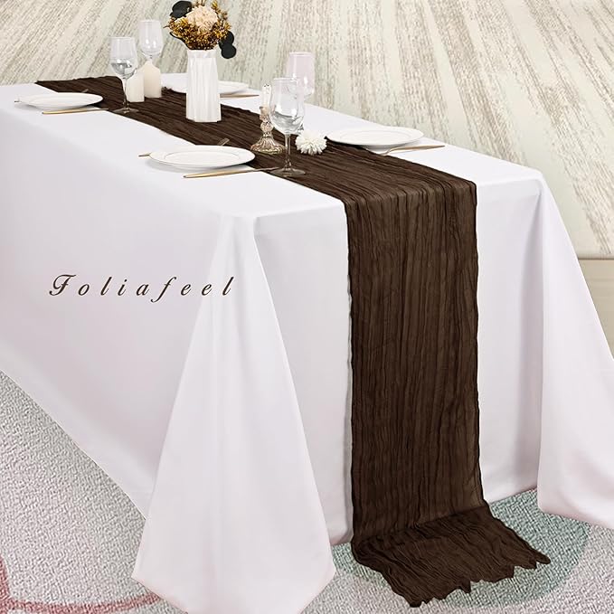 6FT 20 Pack Brown Cheesecloth Table Runner 20 x 120 Inch Long Boho Fabric Rustic Cheese Cloth Table Runner for Wedding Bridal Shower Baby Shower Gauze Sheer Birthday Party Table Decorations