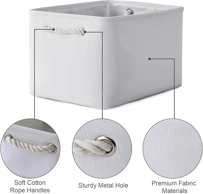 TheWarmHome Storage Basket for Shelves - 15.8x11.8x11.8 inch 3 Pack Fabric Storage Cubes, Collapsible Storage Bin for Organizing Organizer Closet Book Gift Dog(White)