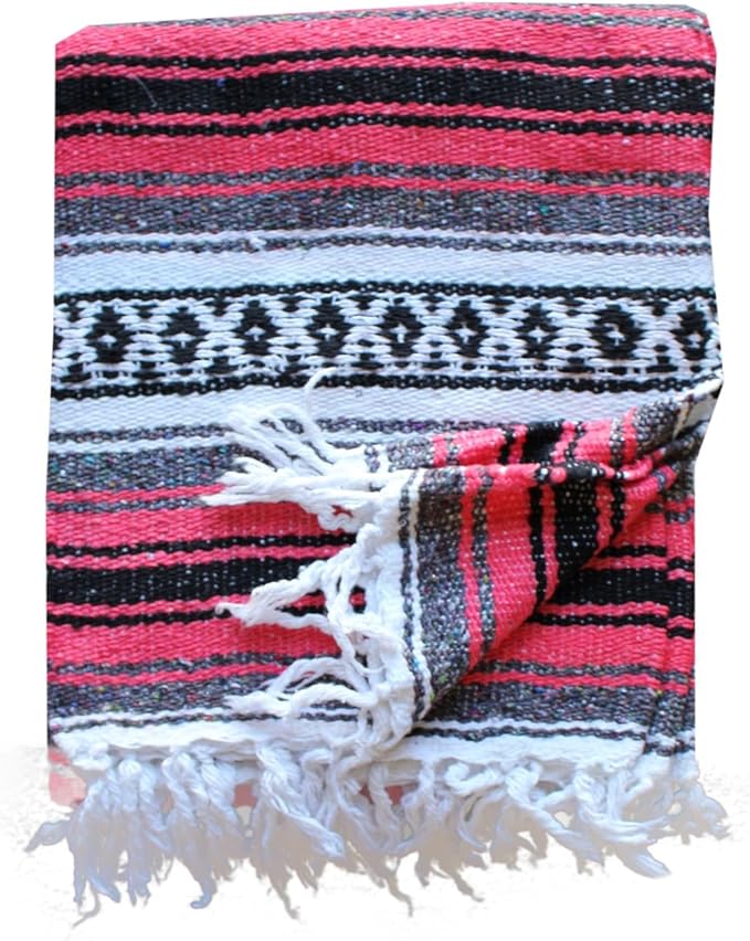 Del Mex Classic Mexican Blanket, Large Authentic Woven Falsa Throw (70"x50"), Artisan Southwest Décor for Beach, Yoga, Outdoors (Salmon)