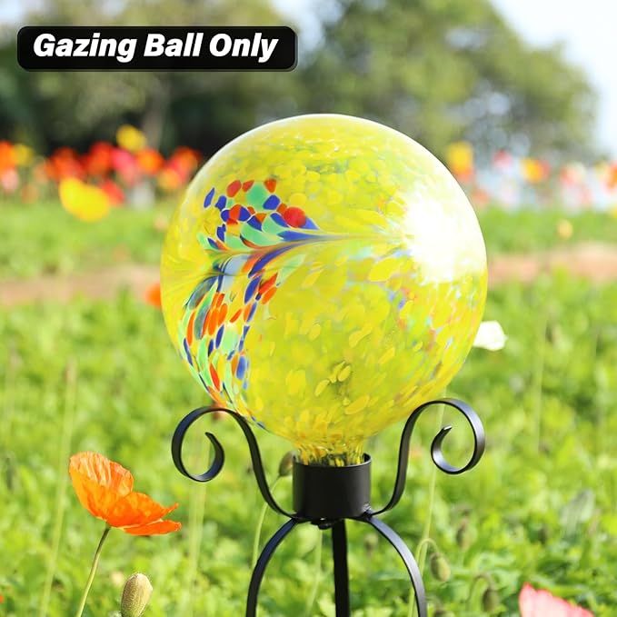 10 Inch Gazing Ball Glass Reflective Garden Globe Outdoor Gazing Globe Yard Ornament for Garden Yard Home Outdoor Decoration Yellow（NOT Solar
