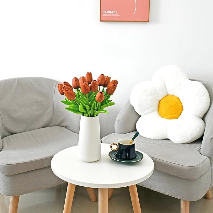 Mandy's Artificial Tulips 20 Stems Burnt Orange PU Faux Flowers for Wedding Home Decor 13.5 Inch
