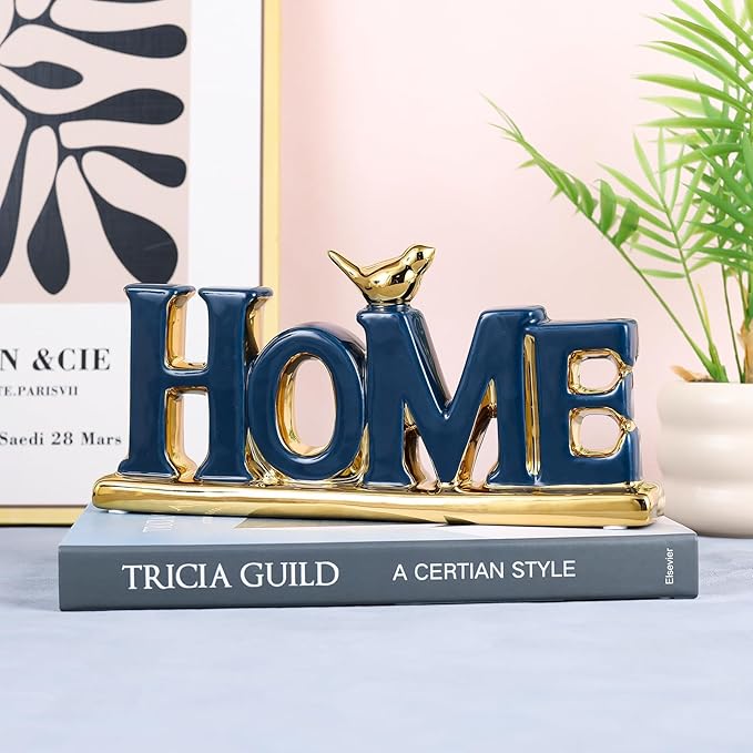 Love Sign Decoration,Blue and Gold Home Signs for Home Decor Statue,Modern Bird Sculpture Personalized Love Decor,Gold Style Figurine Decorative Ornaments for Living Room,Bedroom,Desktop