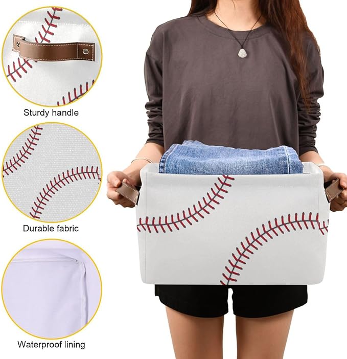 Storage Basket Bin Baseball Organizer Basket Collapsible Shelf Basket Cube with handle for Nursery Bedroom Bathroom