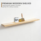 Fun Memories 48 Inch Floating Shelves for Wall, Deep Rustic Solid Pine Wood Floating Shelf - Farmhouse Wall Mounted Display Shelf with Heavy-Duty Metal Bracket, 48" W x 8" D, Set of 1, Unfinished