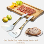 Heat-Resistant Silicone Kitchen Spatula Set – Non-Toxic Cooking Utensils with Solid & Slotted Designs –Food Grade Silicone and Stainless Steel Handles –Ideal for Nonstick Cookware, Gold