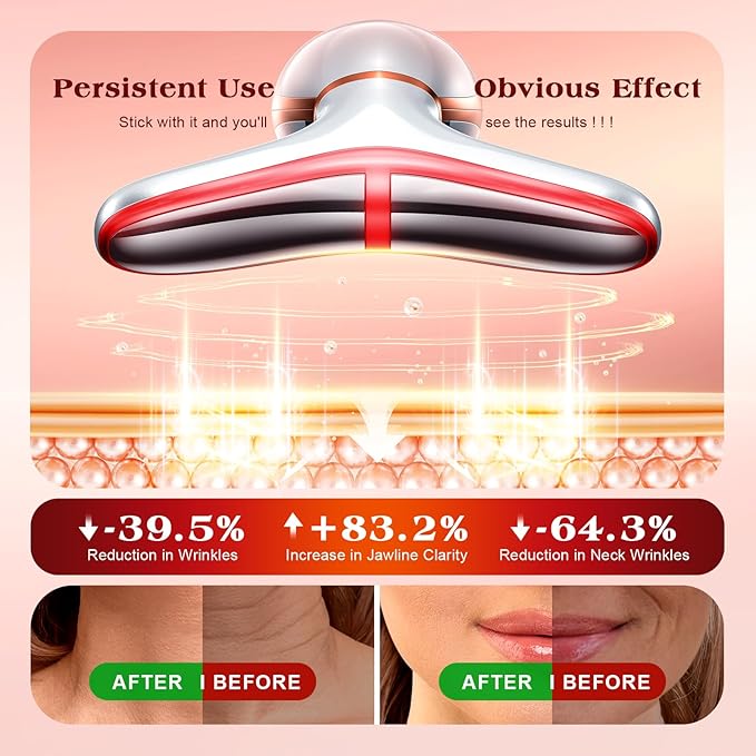 Facial Massager, 7 Colors Red Light Therapy for Face and Neck, Face Lift Device with 113°F Heating Vibration for Multi Skin Care