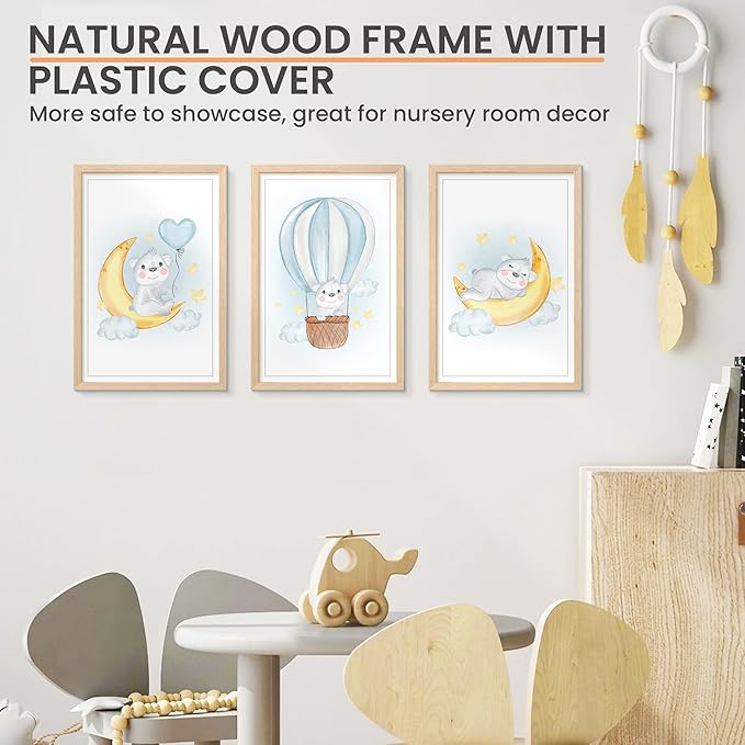 upsimples 12x18 Frame, Natural Solid Wooden Picture Frames, Display 11x17 with Mat or 12 x 18 Without Mat, Vertical or Horizontal Wall Hanging, 1 Pack, Natural
