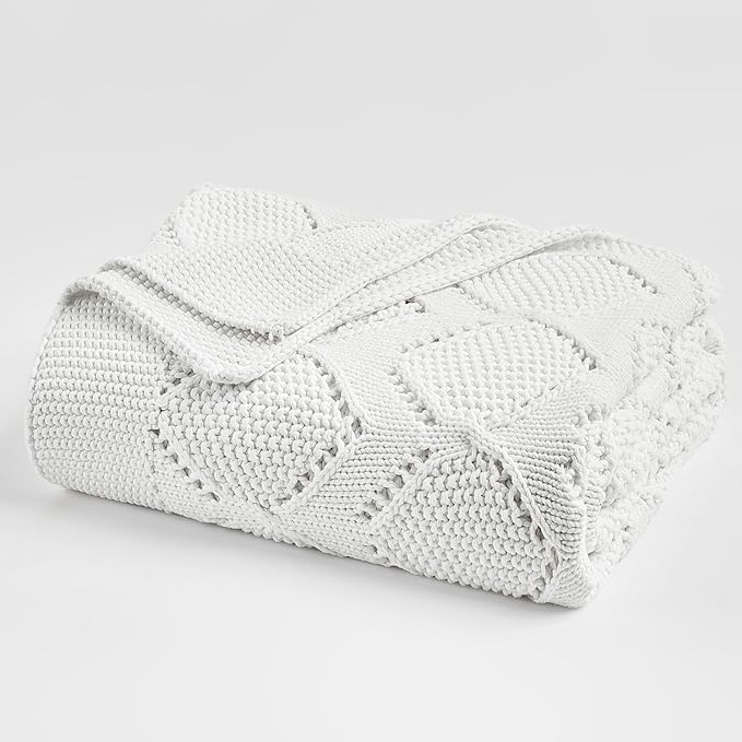 Longhui bedding Chunky Cotton Knit Throw Blanket for Couch, Sofa, Bed, or Chair, Decorative Breathable Fall Cable Knit Blanket 51 x 63 Inches, Medium Weight Cream