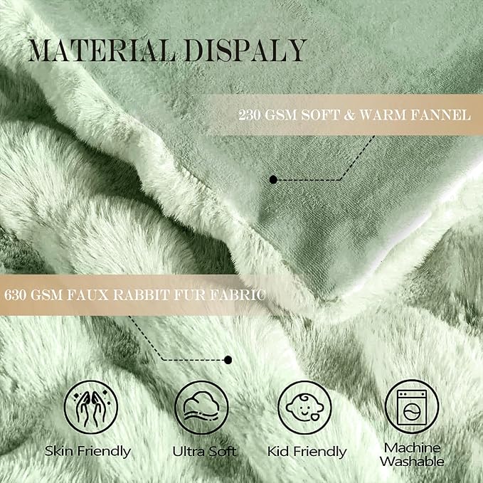 Latepis Faux Fur Throw Blankets Sage Green Bubble Cozy Soft Heavy Blanket for Couch Fuzzy Thick Blanket for Sofa Bedroom Plush Fluffy Warm Blankets for Winter Luxury Throw Blanket 50''x60'', 860gsm