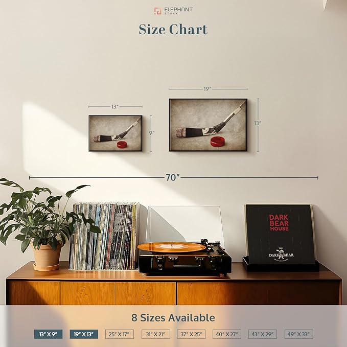 Elephant Stock Vintage Ice Hockey Wall Art - Horizontal Framed Canvas - 1-Piece Hallway Wall Decor - Photography Sports Canvas Print - Brown and Beige Decor for Wall - 19" X 13"
