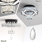 Flashing God 16 Inch Mini Chandelier Modern Crystal Chandeliers Light Semi Flush Mount Ceiling Light Fixture Small Black Chandelier for Bedroom Hallway Kitchen Foyer