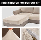 PrinceDeco Sectional Couch Covers 3 Pieces Velvet Sofa Covers L Shape Soft Couch Covers for Sectional Sofa Corner Sofa Cover Couch Cover for Dogs Washable (2 Seater + 1 Chaise,Ivory)