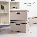 PRANDOM Foldable Storage Bin with Lid [5-Pack] Linen Fabric Decorative Storage Box Organizer Container Basket Cube with Handles Divider for Closet Office Living Room Light Grey(14.9x9.8x9.8)