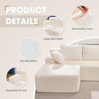 Hobestluk 96” Modular Sectional Sofa Couches L-Shape Couch 3 Seat Modular Sofa Memory Foam Sectional Couches for Living Room, Cloud Couch with Oversized Chaise (White, Stripe (Left Facing Chaise))