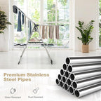 Tangkula Foldable Clothes Drying Rack, 2-Tier Laundry Drying Rack w/Tall Hanging Bar, Height Adjustable Gullwing, Freestanding Garment Stand for Indoor Outdoor Use
