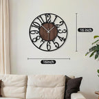 Maxstar Round Wall Clock for Living Room Decor Battery Operated Non Ticking Black Metal Wood Clocks for Home Living Room Garden Office Kitchen Decoration -16 inch