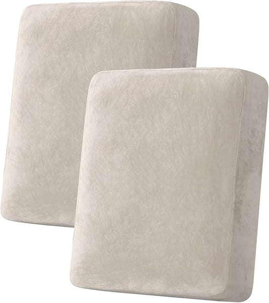 H.VERSAILTEX Velvet Stretch Couch Cushion Cover Plush Cushion Slipcover for Chair Loveseat Sofa Cushion Furniture Protector Seat Cushion Sofa Cover (2 Piece Medium Sofa Cushion Covers, French Oak)