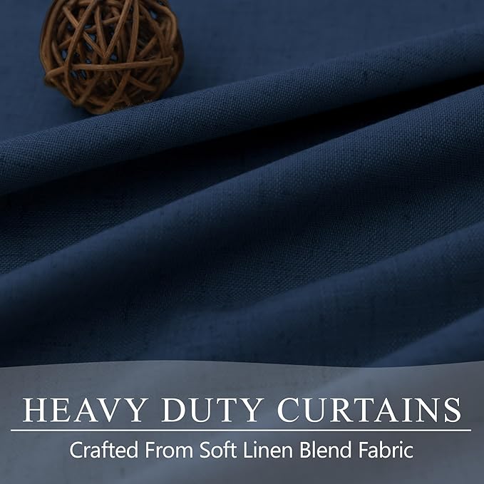 Navy Blue Blackout Curtains for Living Room 84 Inch Length 2 Panel Set Back Tab Pocket Midnight Dark Blue Black Out Linen Window Drape Thermal Insulated Room Darkening Curtain for Bedroom Boys 84 Long