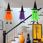 DAZONGE Halloween Decorations Outdoor, 3 Packs Hanging Ghost Halloween Decor with String Lights Battery Operated, Ghost Decor with with Hat for Home Yard Porch