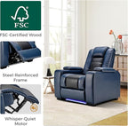 ANJ Power Home Theater Seating, PU Leather Electric Recliner Chair with Powered Headrest, Dual Motors Movie Reclining Chairs with LED Lights,USB Port, Cup Holders, Hidden Arm Storage (Blue & Black)