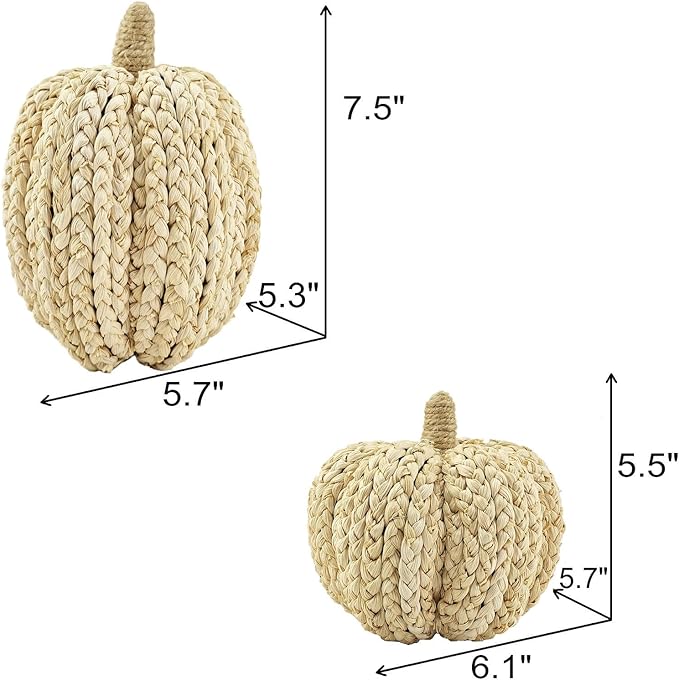 naturevibe 7.5/5.5Inches Braided Cornhusk Pumpkin Decor Set of 2 as Centerpieces for Tables,Natural Corn Stalks Woven Pumpkins for Fall Home Decor,Thanksgiving Decorations or Autumn Harvest Gifts