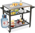Domi 3-Shelf Outdoor Grill Table, Grill Cart with Wheels, Outdoor Pizza Oven and Food Prep Table, Blackstone with Stainless Steel Tabletop, BBQ Stand for Blackstone Griddle for Outside BBQ