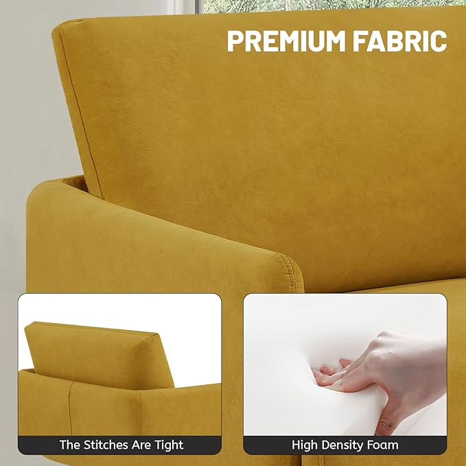 Oversized Accent Chair Set of 2 for Living Room Chairs Reading Arm Chair Comfy Modern Single Sofa Side Chairs with Metal Legs & Soft Cushion for Bedroom, Balcony,Waiting Room (Velvet, Amber Yellow)