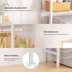 Over Washer and Dryer Shelves,2 Tier Adjustable Height Wire Shelving Laundry Room Storage Organization Clothes Drying Rack with Hanger Rod&Hooks,Space Saving Organizers Shelf,White