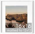 HAUS AND HUES 16x16 White Metal Picture Frame Matted to 12x12 - Features Premium Aluminum & Hanging Hardware, Shatterproof Plexiglass - Ideal for Home, Room, Office (16x16 in, White, Set of 1)