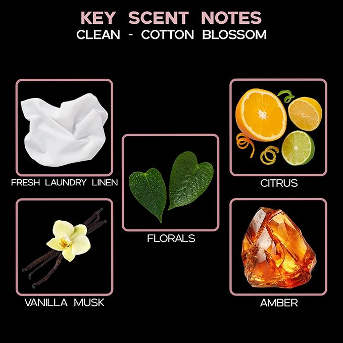 LOVSPA Reed Diffuser Set, Clean Cotton Blossom Scented Oil Diffuser with Sticks, Home Fragrance Accessories for Bathroom Shelf Decor, Aroma Diffusers for Home or Office Desk, USA Made