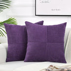 Fancy Homi 2 Packs Purple Decorative Throw Pillow Covers 18x18 Inch for Living Room Couch Bed, Boho Farmhouse Home Decor, Soft Corss Corduroy Patchwork Textured Square Cushion Case 45x45 cm
