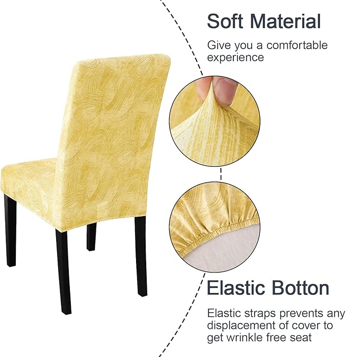 JQinHome Pattern Chair Covers for Dining Room Set of 6, High Stretch Removable Washable Parsons Chair Slipcover for Home Party Hotel Wedding Ceremony (Quicksand Beige,6PCS)