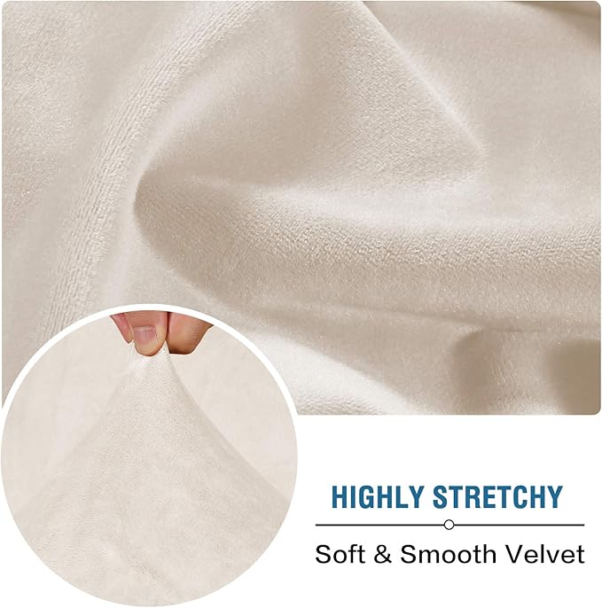 H.VERSAILTEX Velvet Stretch Couch Cushion Cover Plush Cushion Slipcover for Chair Cushion Furniture Protector Seat Cushion Sofa Cover (1 Piece Armchair Cushion Covers, Ivory)