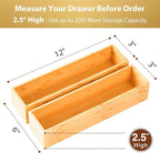 Umilife Bamboo Kitchen Drawer Organizer, Extra High Silverware Tray, Flatware Cutlery Storage Box, Multi-Use Holder in Office, Bathroom, Pantry - 12"x3"x2.5" (Set of 2)
