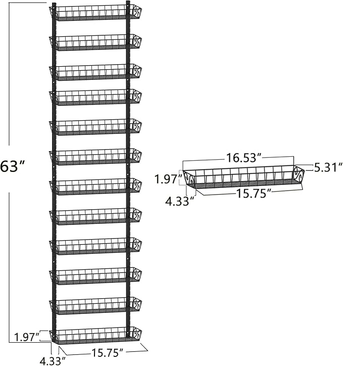 SWOMMOLY Adjustable Wall Mount Spice Rack Organizer, 12-Tier Dual-use (Multi-use) Hanging Spice Shelf Storage for Kitchen Pantry Cabinet Door, Seasoning Holder Organizer, Black