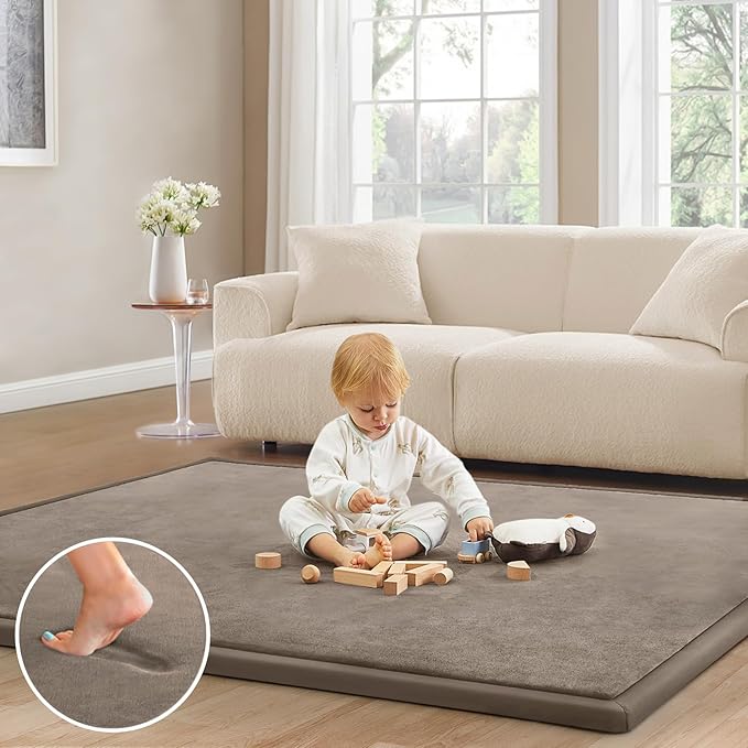 Baby Play Mat for Floor Tummy Time Mat Nursery Rug Muscle Mat Area Rug Playroom Rug Tatami Mat 6'7"x6'7" Memory Foam 1.3" Thick Crawling Mat for Babies,Toddlers, Infants, Kids,Floor Mat(Brown)