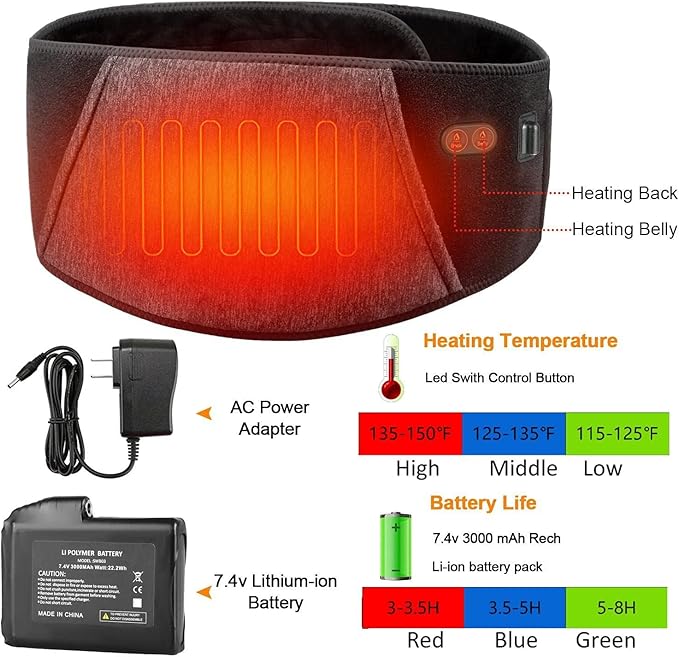 Heated Waist Belt, Heating Pad for Low Back and Belly, Holiday Gift,Women’s Cordless Heating Belt for Period Cramps - Rechargeable & Slim Design