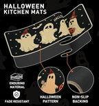 Halloween Kitchen Mat Set of 2, Pumpkin Ghost Bat Halloween Kitchen Decor, Halloween Rug for Floor, Indoor Spooky Home Decor with Non-Slip Backing,17 x 29 Inch & 17 x 47 Inch