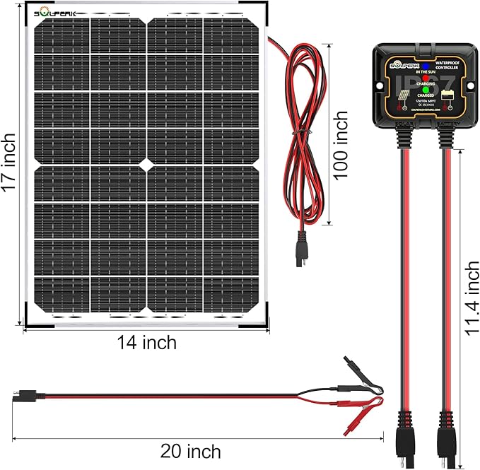 SOLPERK 30W Solar Battery Charger Solar Battery Maintainer + Upgrade 10A MPPT Charge Controller + Adjustable Mount Bracket for Car RV Boat Motorcycle，12V Waterproof Solar Panel Kit Trickle Charging