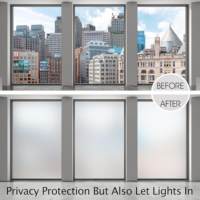 HIDBEA Frosted Window Privacy Film Non-Adhesive, Reusable Window Glass Films Heat Control Self Static Cling Removable Window Stickers for Home Office Living Room (Frosted, 55.1 Inch x 32.8 Feet)