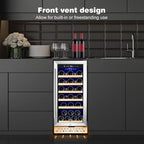 Tylza 15 Inch Wine Cooler Under Counter, 33 Bottle Built-in Wine Fridge with Stainless Steel Tempered Glass Door, Temp Memory Function, Freestanding Fast Cooling Wine refrigerator, Quiet Operation