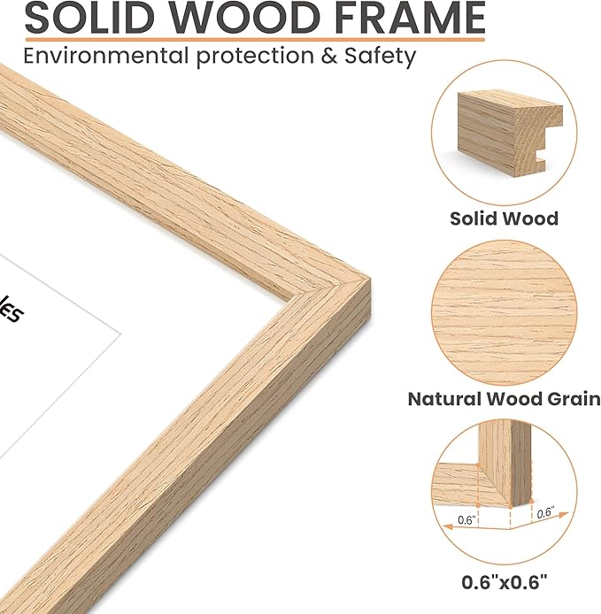 upsimples 6x6 Picture Frame, Natural Solid Wooden Picture Frames, Display 4x4 with Mat or 6 x 6 Without Mat, Wall or Tabletop, 1 Pack, Natural