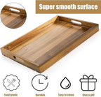 Acacia Wood Serving Tray with Handles - 17-Inch Large Wooden Tray for Ottoman - Perfect for Breakfast, Lunch, Dinner, Appetizers, Patio, Ottoman, Coffee Table,BBQ, Party – Great for Lap &Couch ﻿