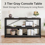 LVB Industrial Console Table, Metal and Wood Sofa Table, Rustic Entryway Table with Storage, Modern 3 Tier Shelf Long Foyer Tables Behind Couch for Home Living Room Hallway, Dark Gray Oak, 55 Inch