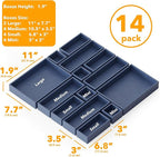 SpaceAid 14-Piece Bamboo Drawer Organizer Storage Boxes Set, Wood Tray Junk Drawer Organizers Multi-Use Divider Bins for Kitchen, Bathroom, Office Desk and Makeup Organization (14 Pack, Navy Blue)
