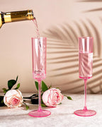 Ciaell 24 Pack Pink Plastic Champagne Flutes - Pink 6 Oz Disposable Champagne Glasses - Square Plastic Toasting Glasses for Party Birthday Anniversary Wedding