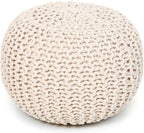 REDEARTH Round Pouf Ottoman - Cable Knitted Boho Poof - Home Décor Cord Pouffe Handmade Circular Footrest for Living Room - Bedroom - Kids Bedroom - 100% Cotton Pouf (19.5"x19.5"x14") - Natural
