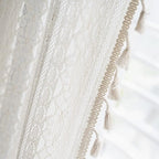 Sutuo Home Boho Curtain Crochet Lace Semi-Sheer Florals Hollow Knitted Handmade Tassels, Rod Pocket Window Treatment Vintage Rustic Farmhouse Drapes for Living Bedroom, 1 Panel 59" W x 72" L, Beige
